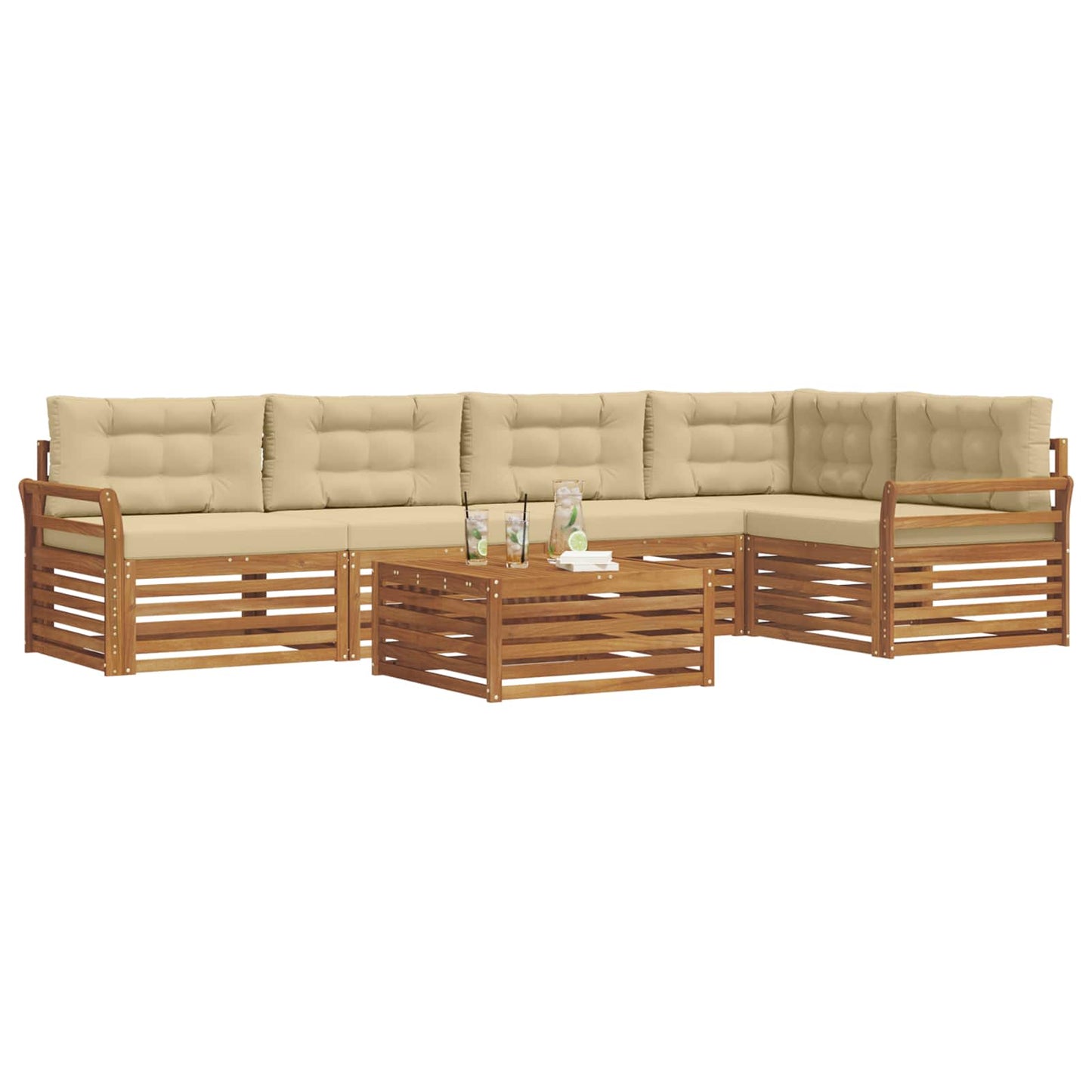 Outdoor-Sofagarnitur mit Kissen 6 pcs Natur und Beige