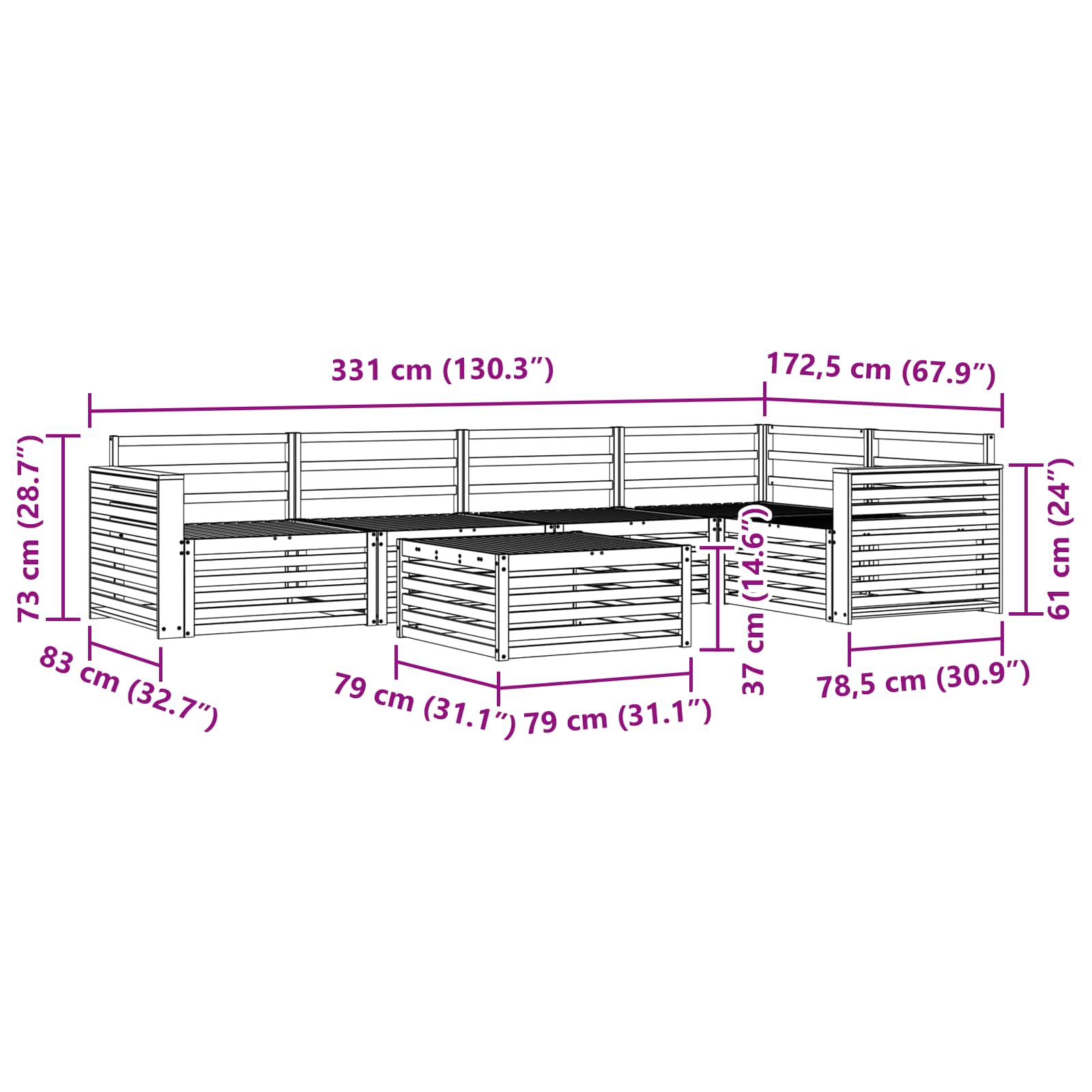 Outdoor-Sofagarnitur 6 pcs Natur