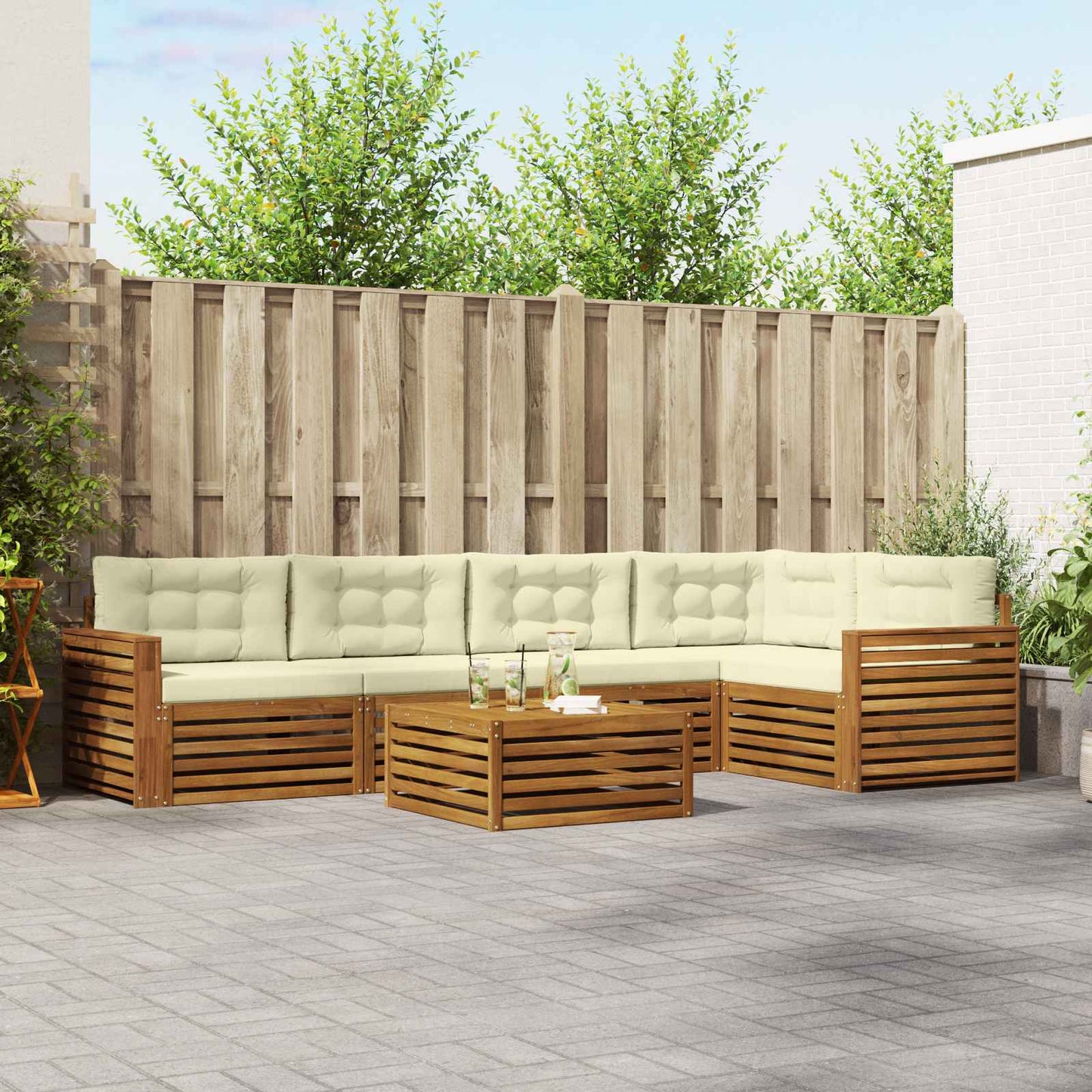 Outdoor-Sofagarnitur mit Kissen 6 pcs Natur und Creme