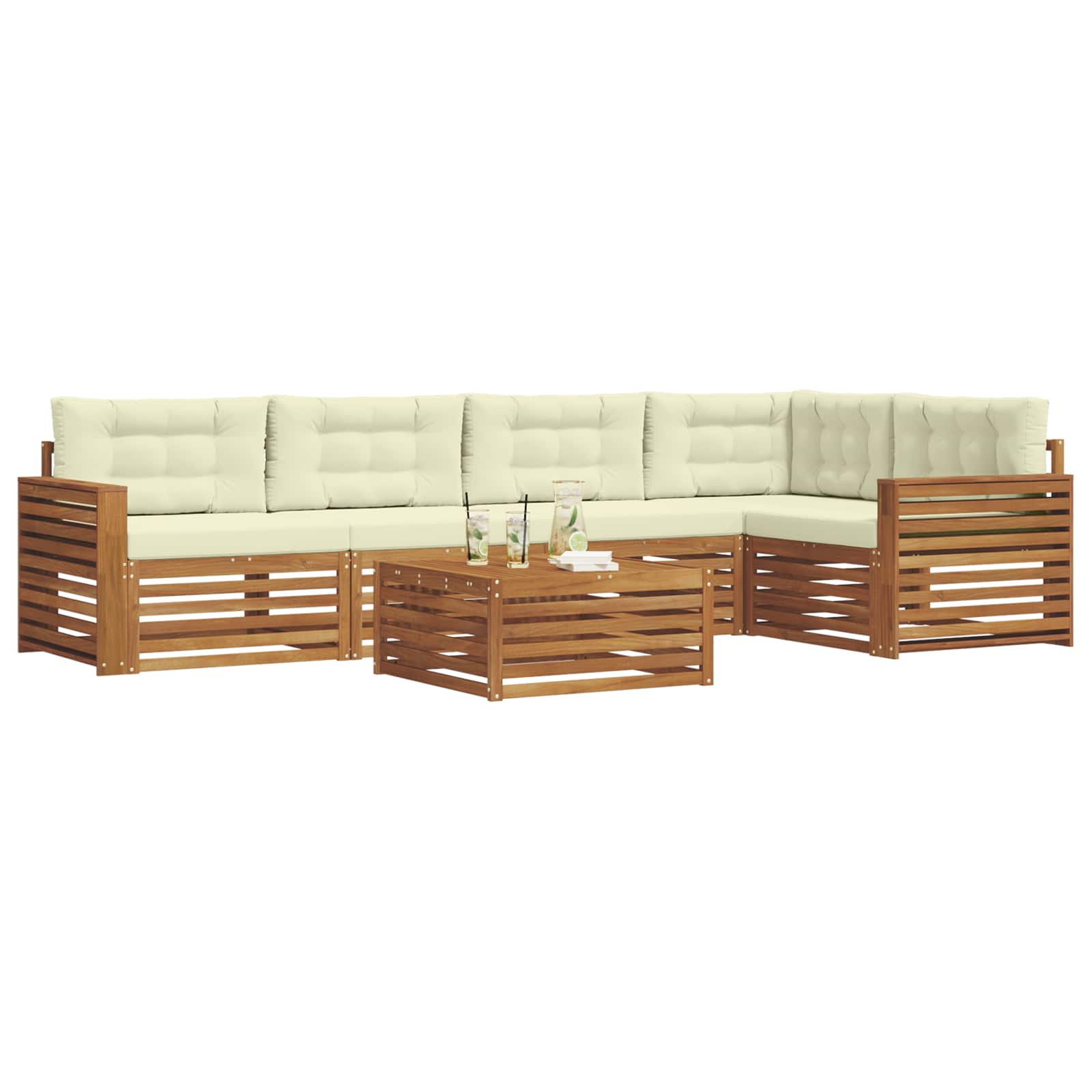 Outdoor-Sofagarnitur mit Kissen 6 pcs Natur und Creme