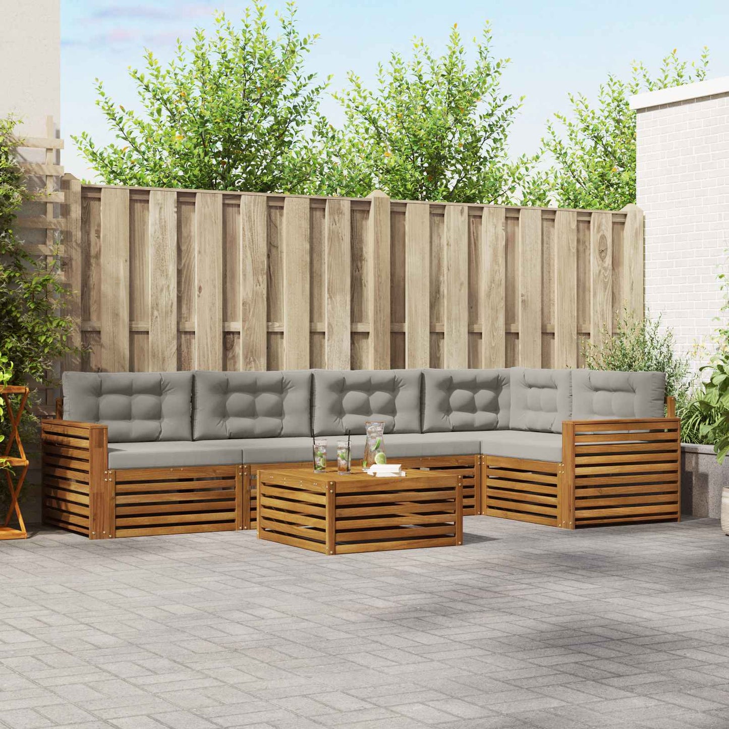 Outdoor-Sofagarnitur mit Kissen 6 pcs Natürlich und Hellgrau