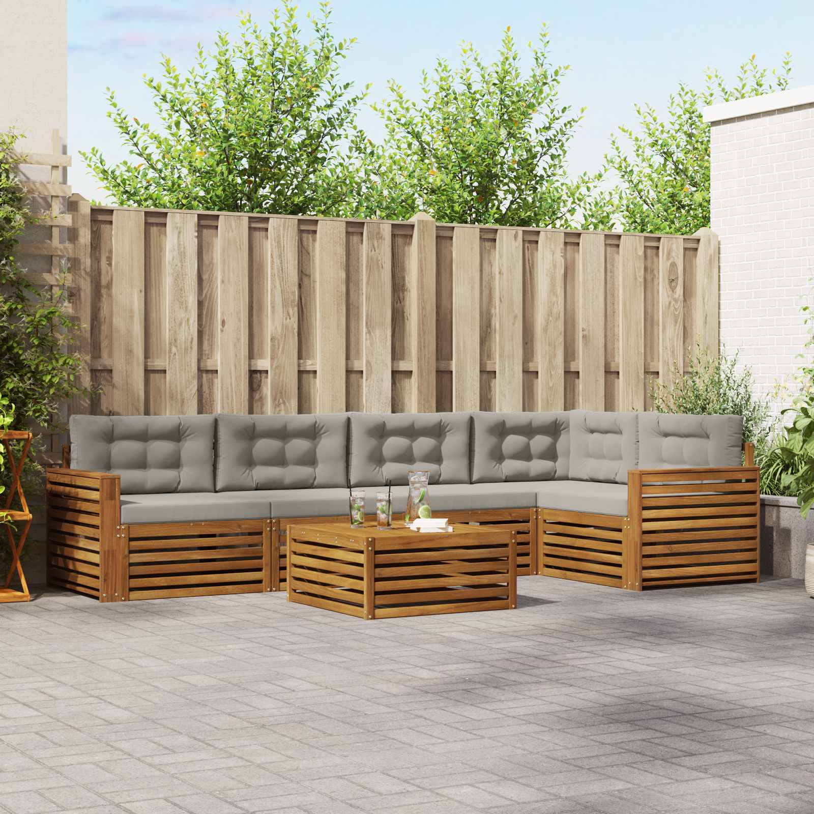 Outdoor-Sofagarnitur mit Kissen 6 pcs Natürlich und Hellgrau