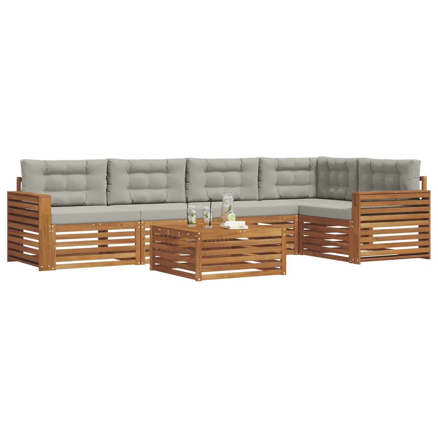 Outdoor-Sofagarnitur mit Kissen 6 pcs Natürlich und Hellgrau
