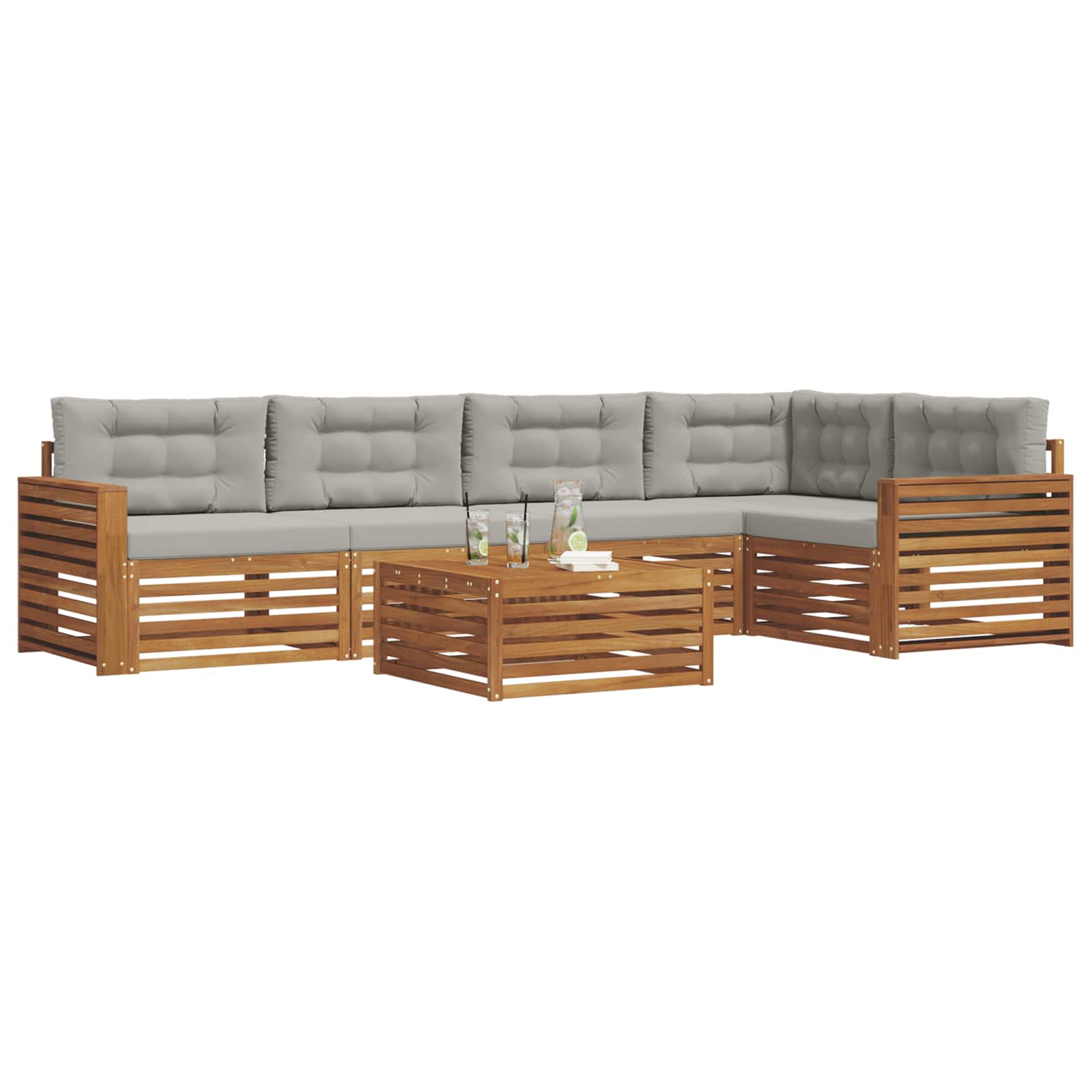 Outdoor-Sofagarnitur mit Kissen 6 pcs Natürlich und Hellgrau
