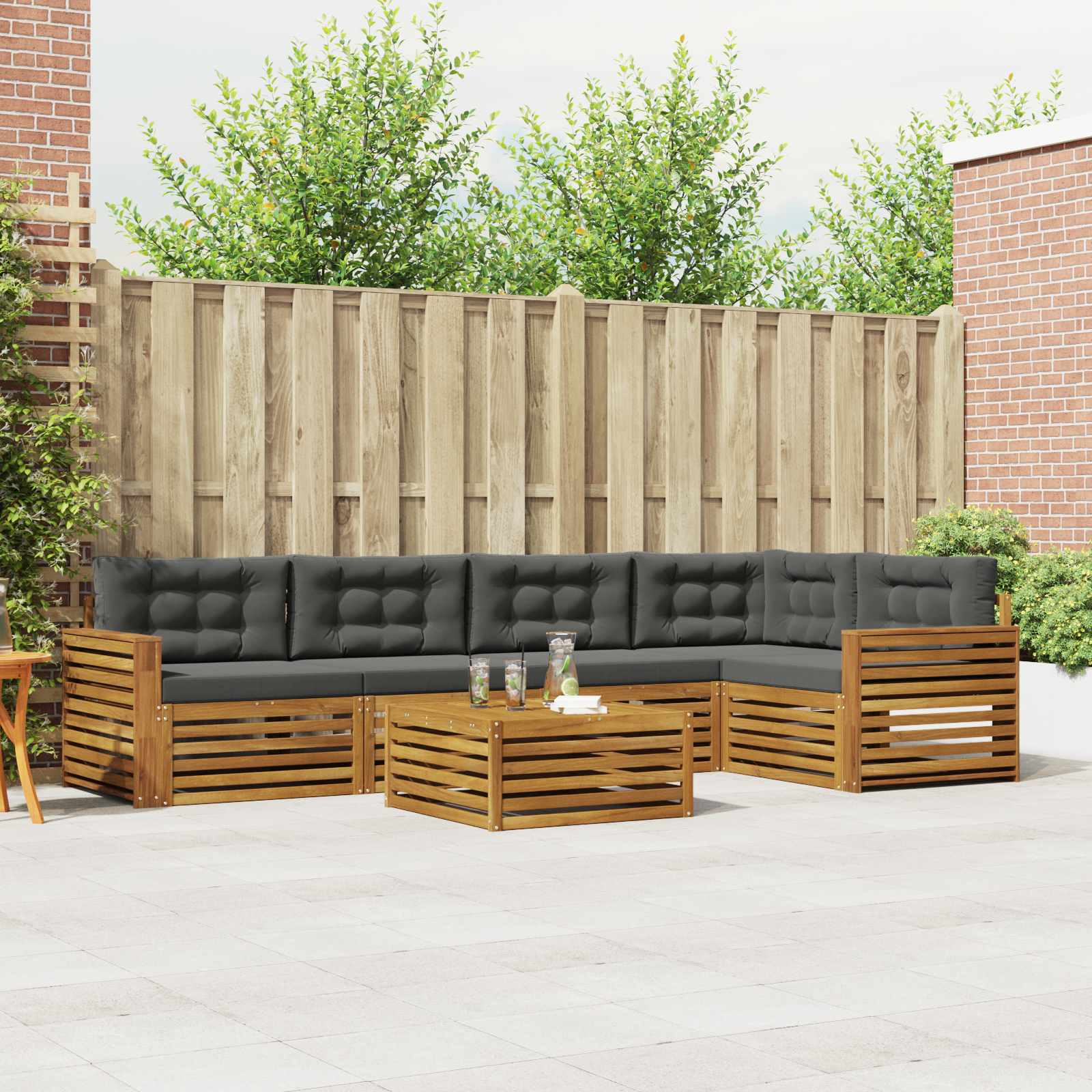 Outdoor-Sofagarnitur 6 stk. Natur und Anthrazit
