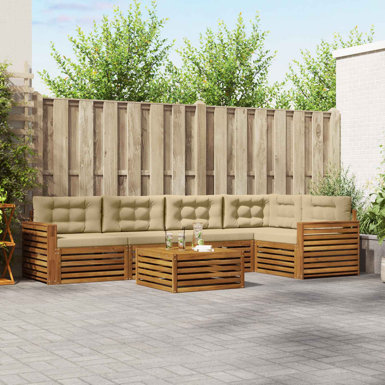 Outdoor-Sofagarnitur 6 stk. Natur und Beige