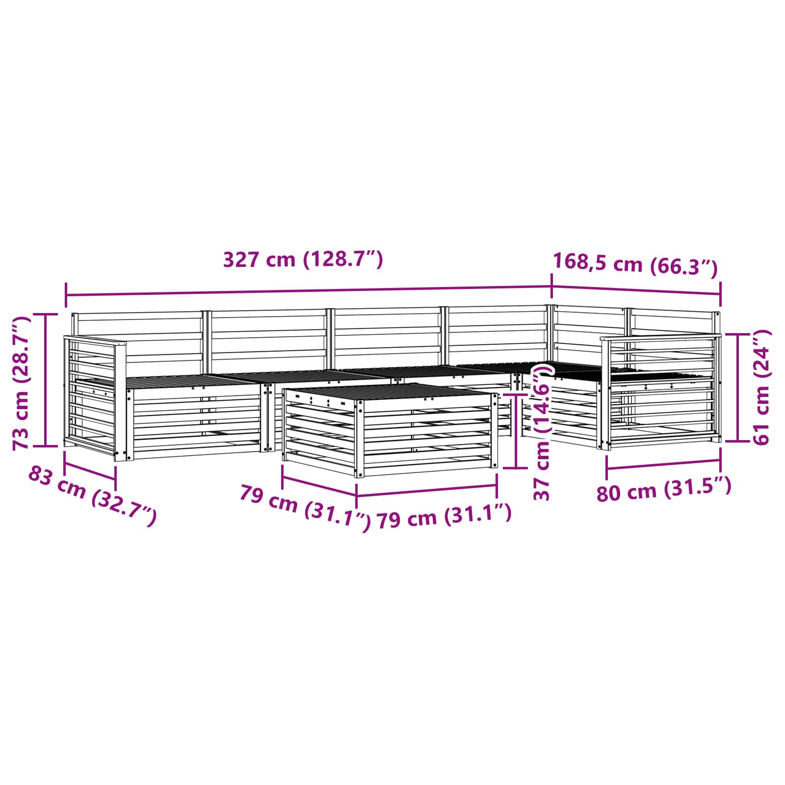 Outdoor-Sofagarnitur 6 pcs Natur