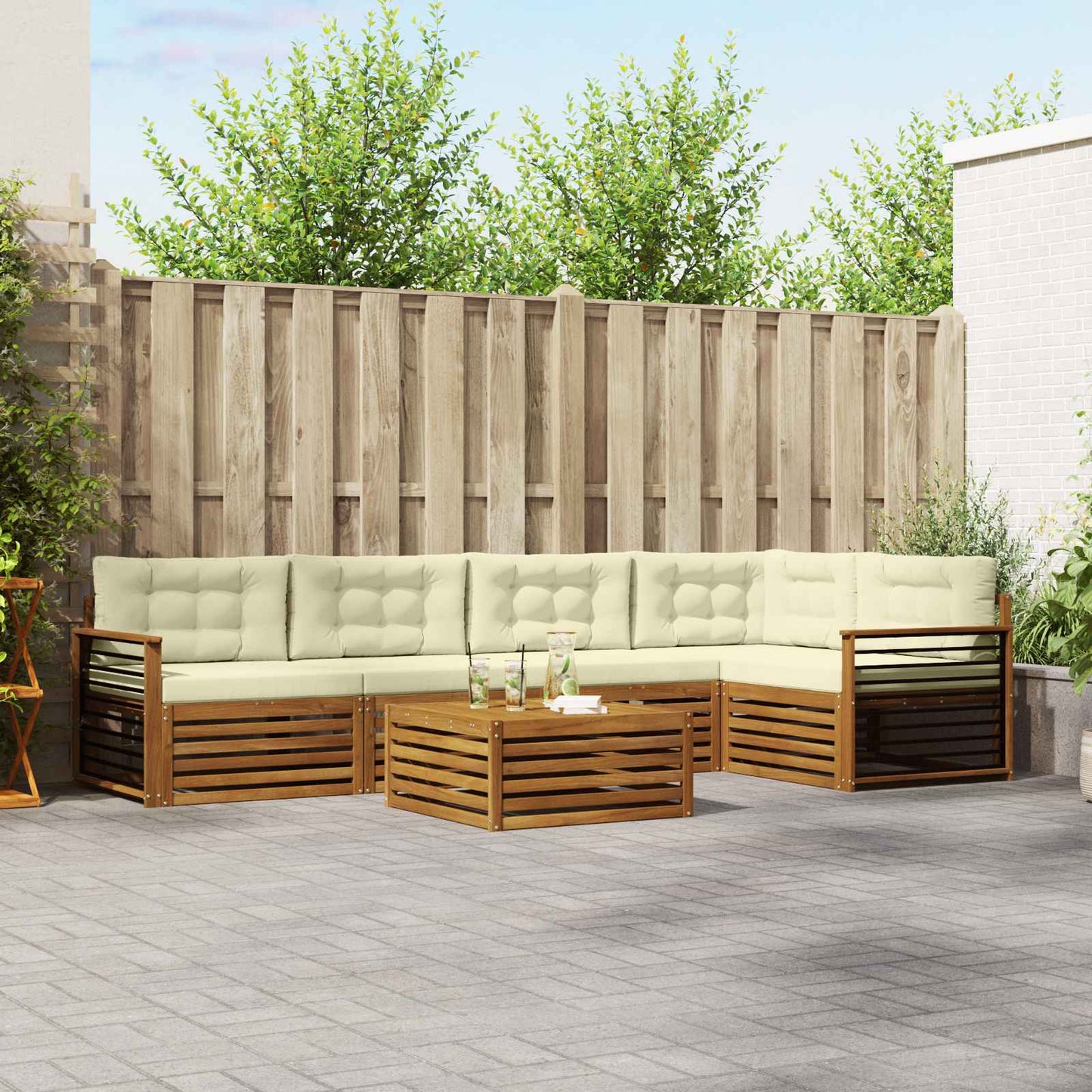 Outdoor-Sofagarnitur 6 stk. Natur und Creme