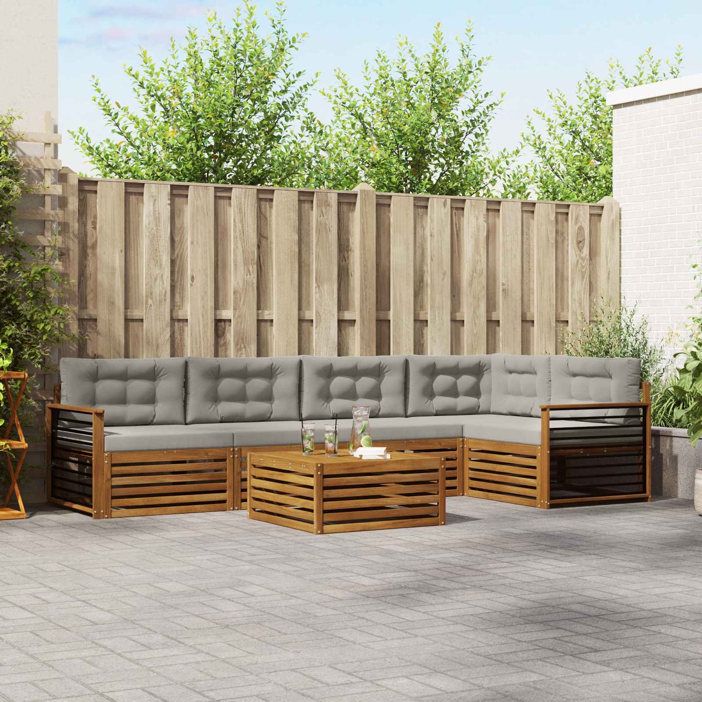 Outdoor-Sofagarnitur mit Kissen 6 pcs Natürlich und Hellgrau
