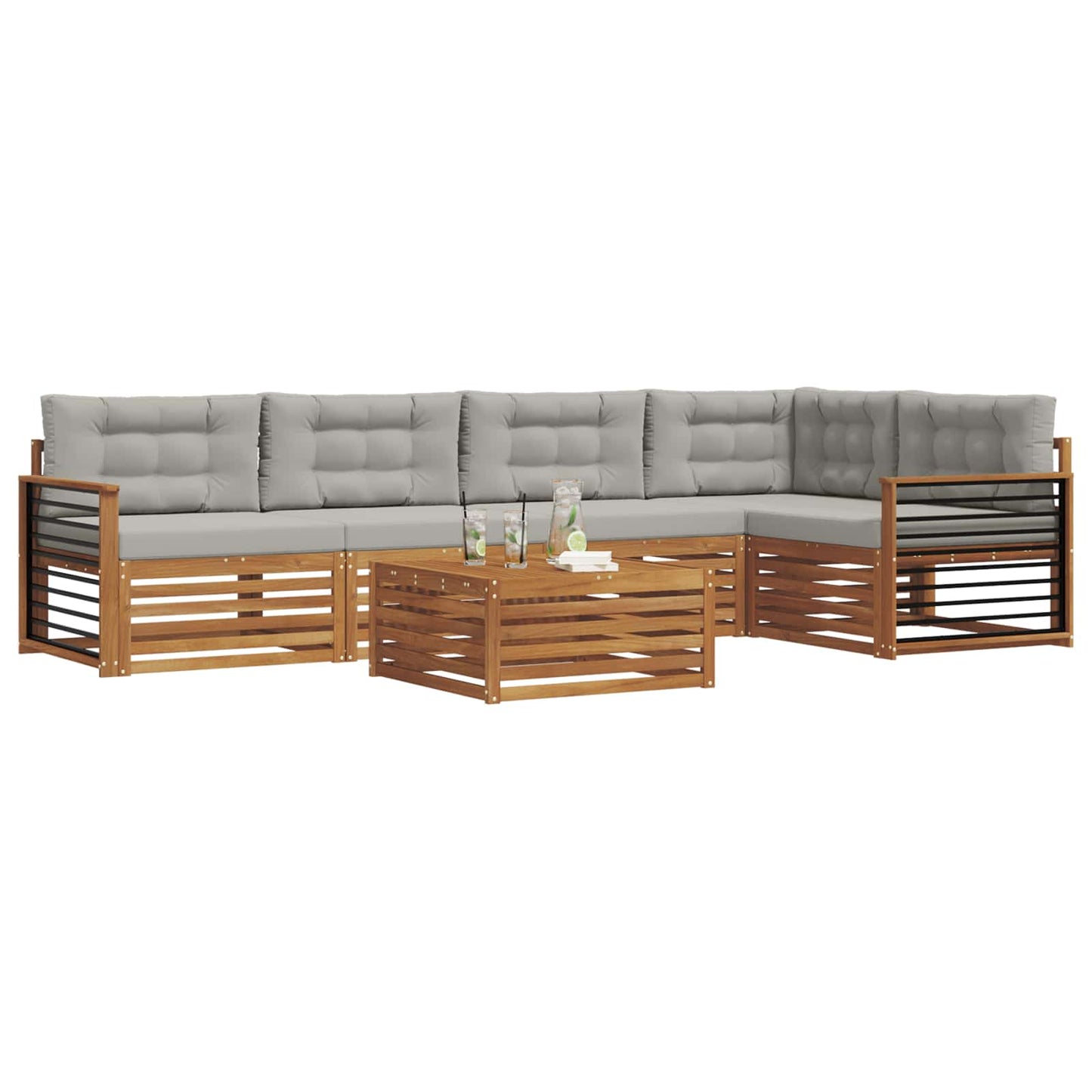 Outdoor-Sofagarnitur mit Kissen 6 pcs Natürlich und Hellgrau