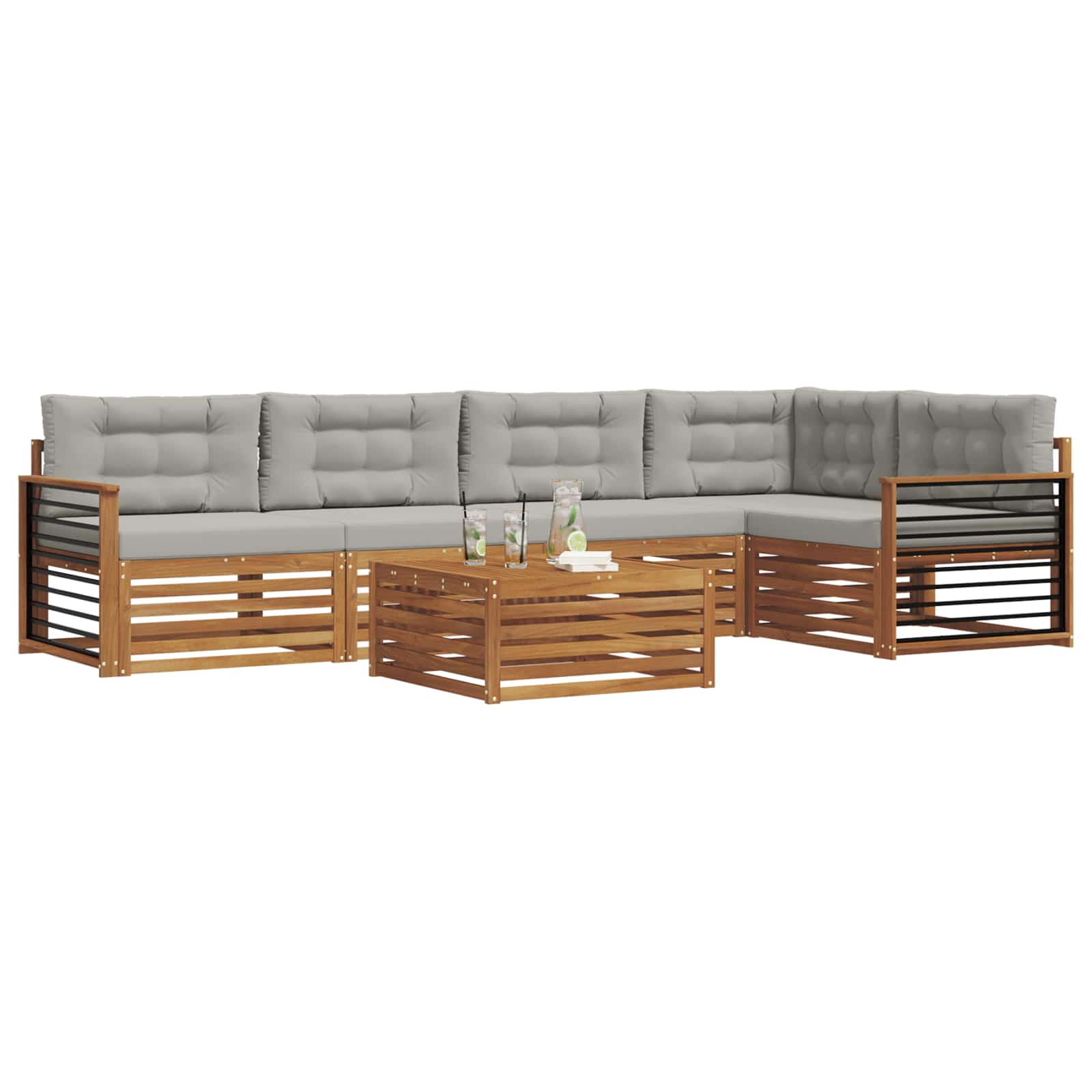 Outdoor-Sofagarnitur mit Kissen 6 pcs Natürlich und Hellgrau