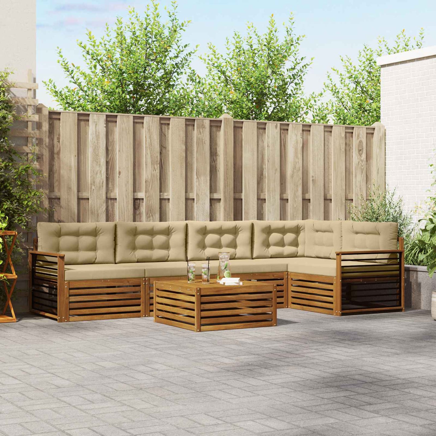 Outdoor-Sofagarnitur 6 stk. Natur und Beige