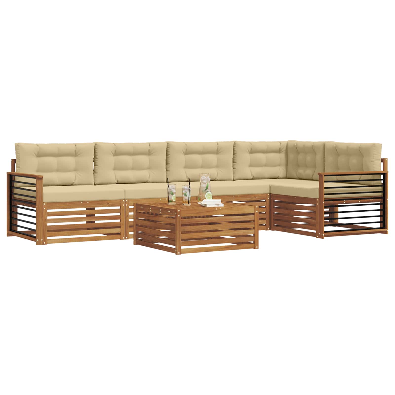Outdoor-Sofagarnitur 6 stk. Natur und Beige