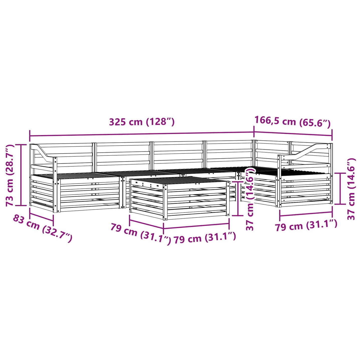 Outdoor-Sofagarnitur 6 pcs Natur