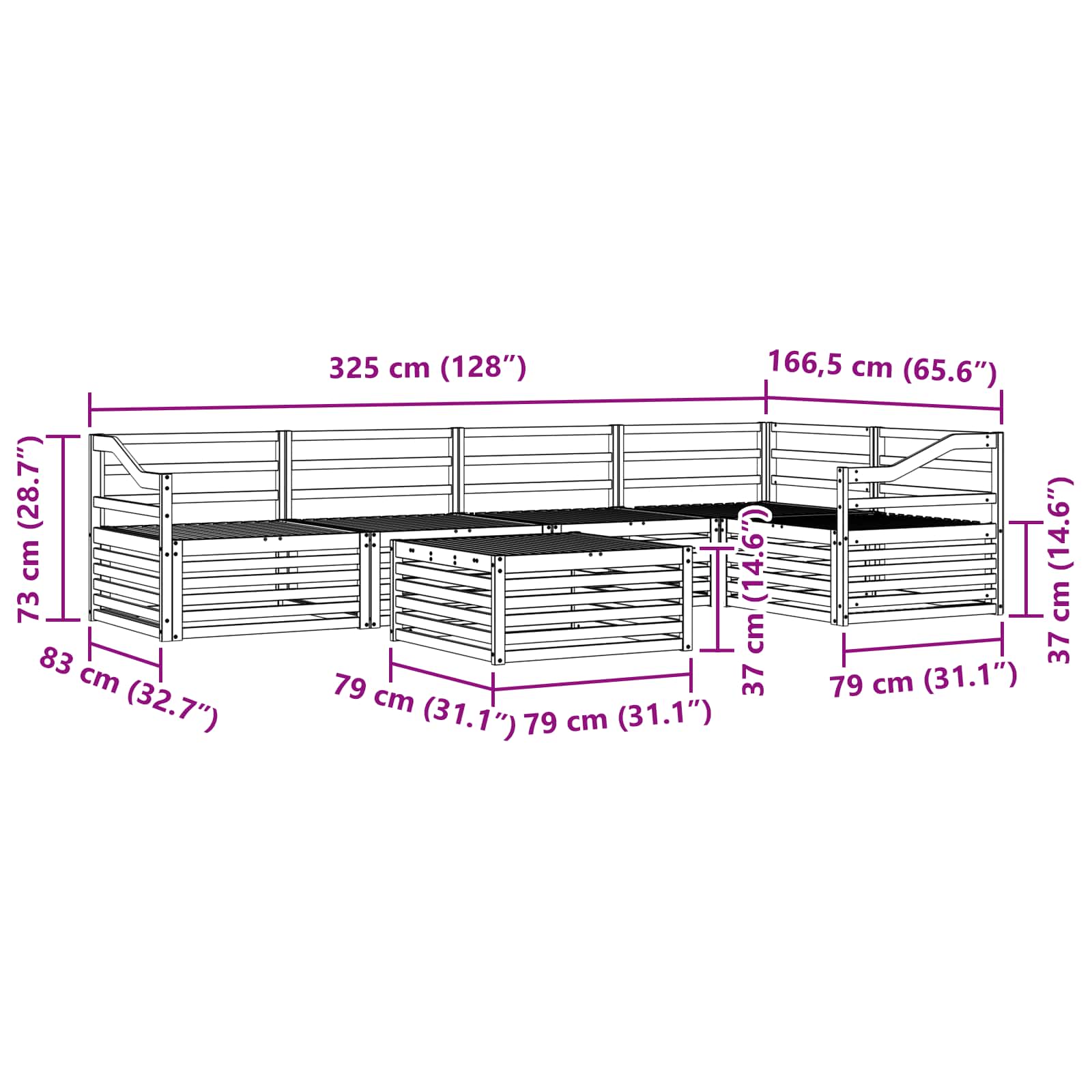 Outdoor-Sofagarnitur 6 pcs Natur