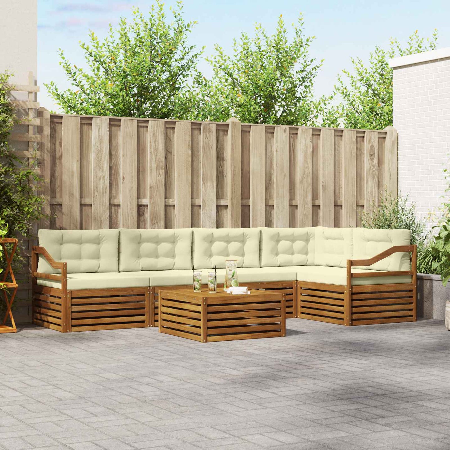 Outdoor-Sofagarnitur 6 stk. Natur und Creme