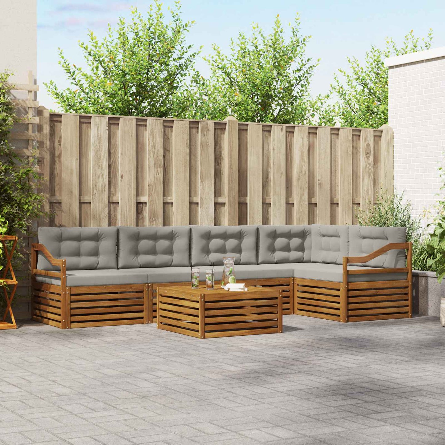 Outdoor-Sofagarnitur mit Kissen 6 pcs Natürlich und Hellgrau
