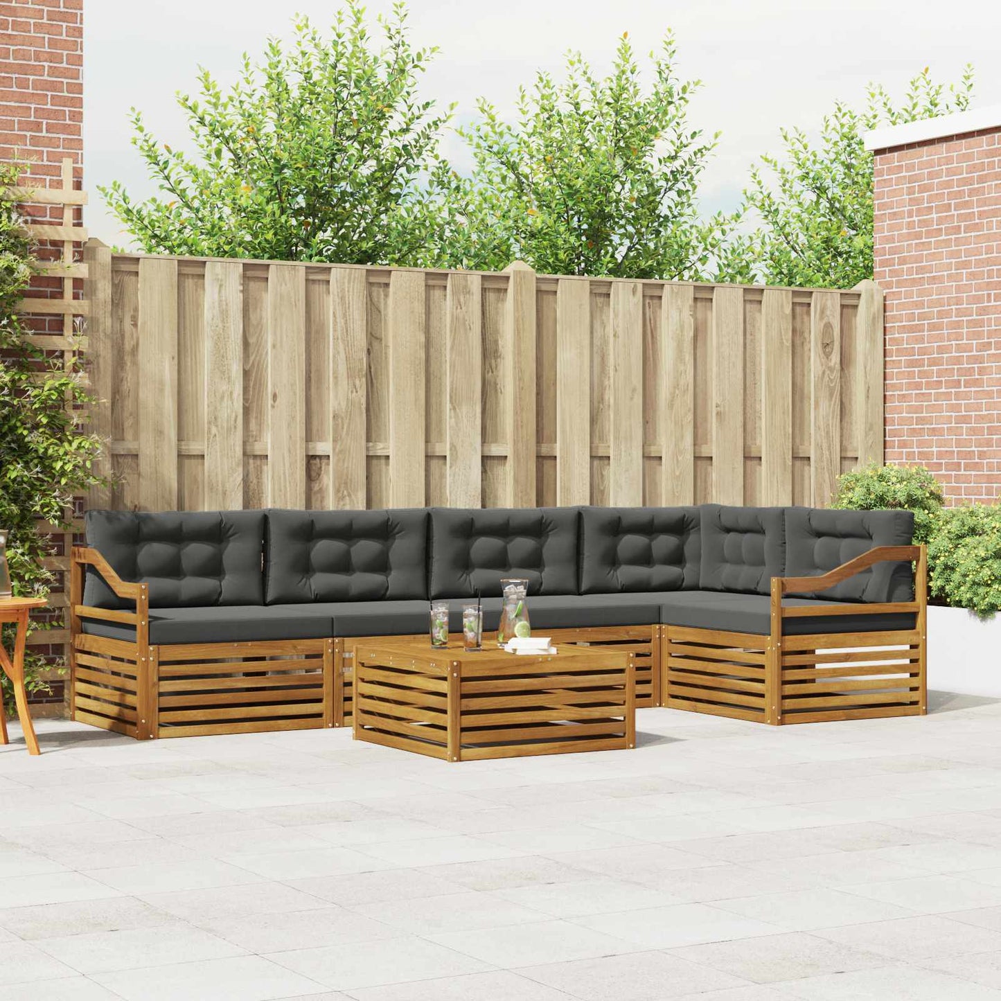 Outdoor-Sofagarnitur mit Kissen 6 pcs Natur und Anthrazit