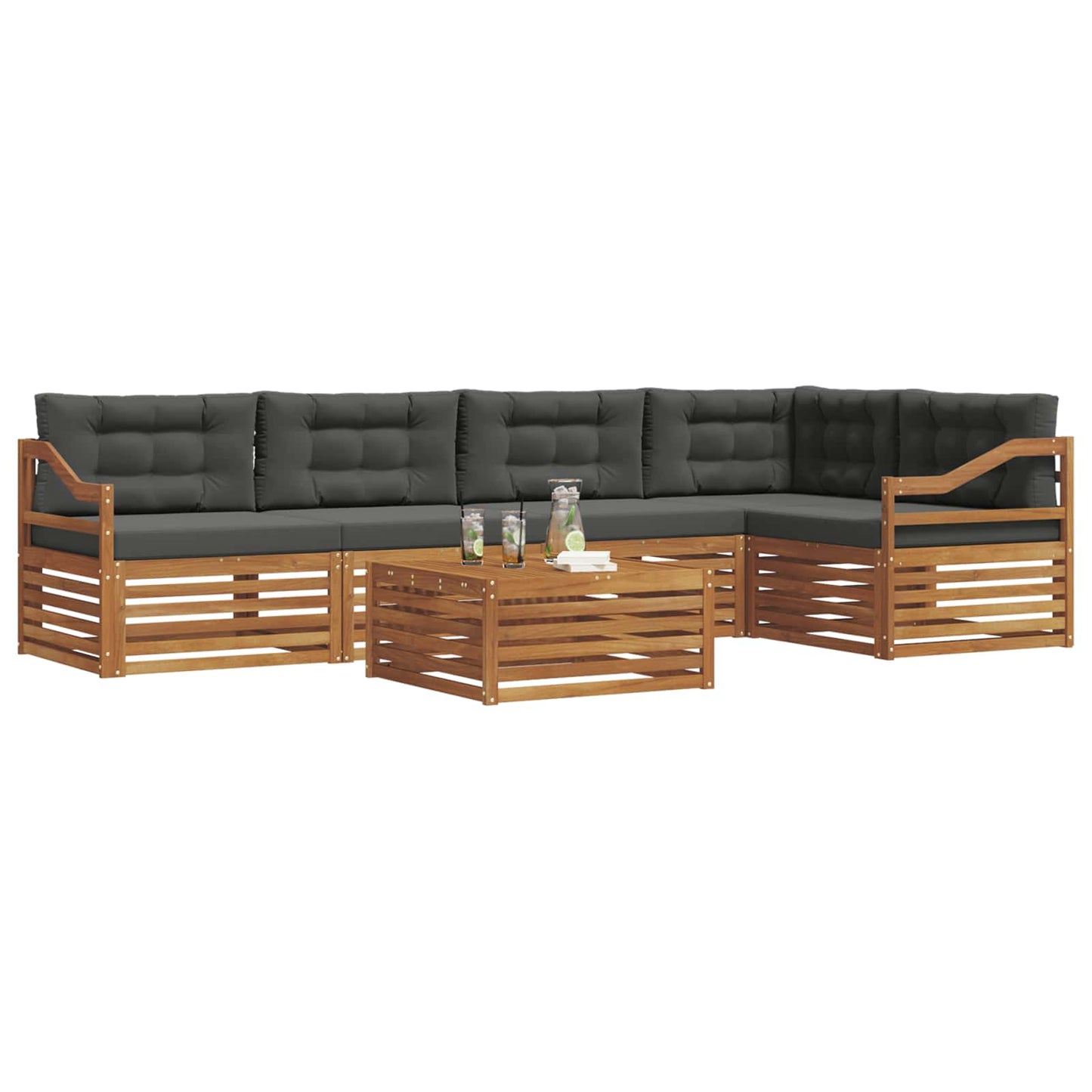 Outdoor-Sofagarnitur mit Kissen 6 pcs Natur und Anthrazit