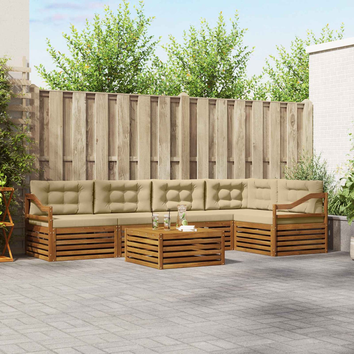 Outdoor-Sofagarnitur 6 stk. Natur und Beige
