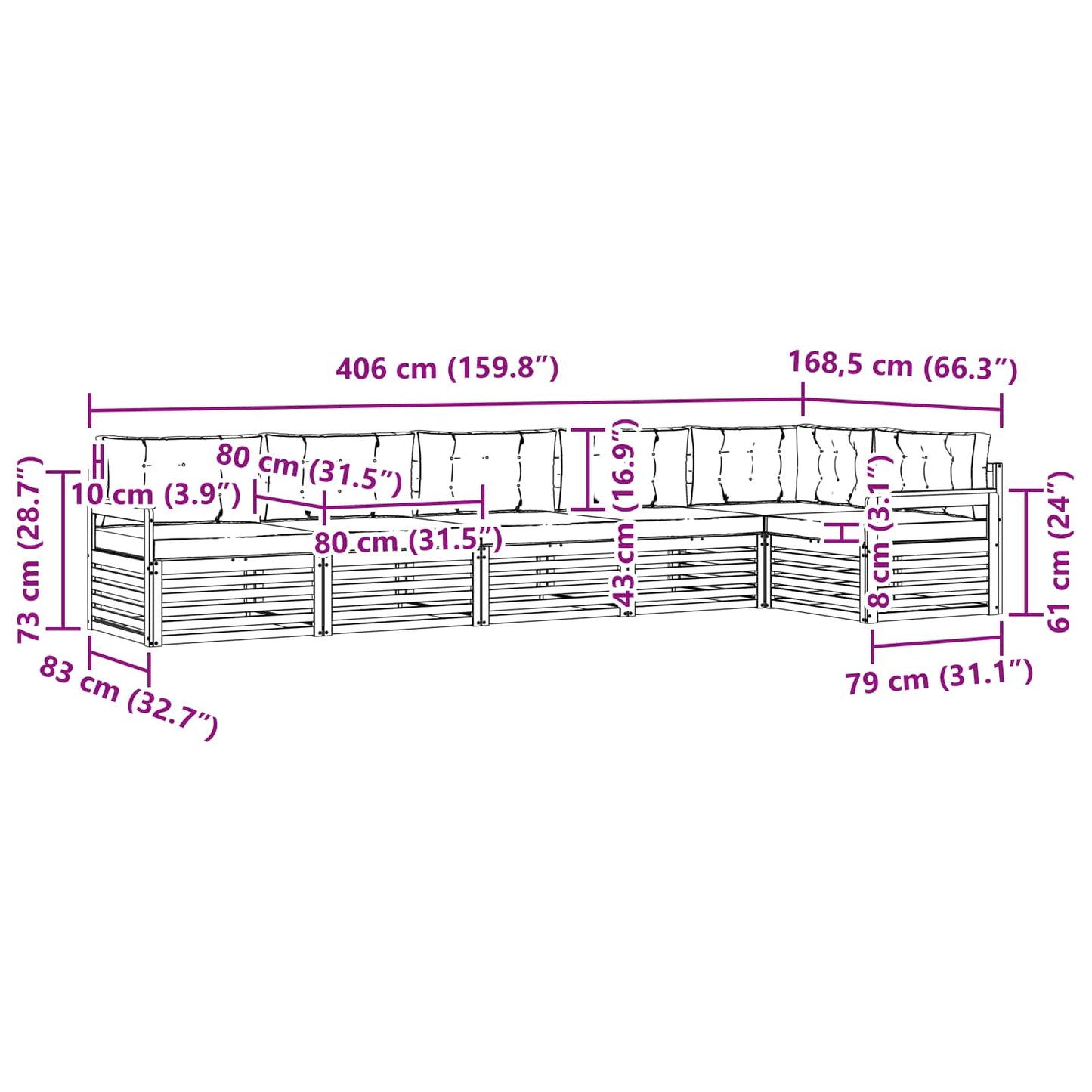 Outdoor-Sofagarnitur mit Kissen 6 pcs Natur und Anthrazit