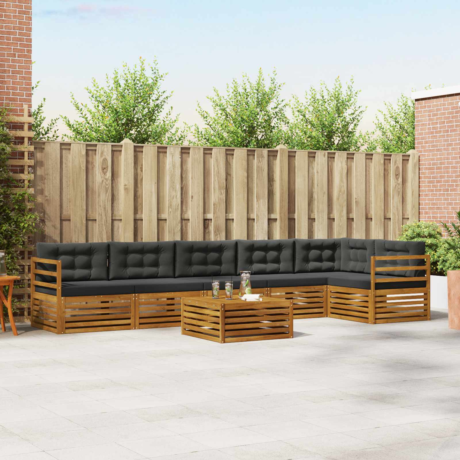 Outdoor-Sofagarnitur mit Kissen 7 pcs Natur und Anthrazit