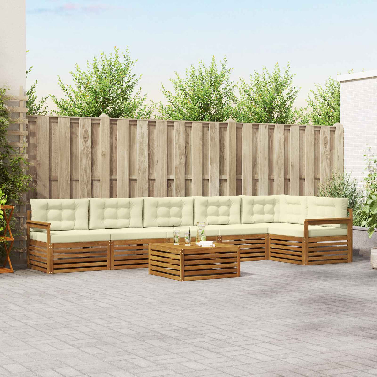 Outdoor-Sofagarnitur 7 stk. Natur und Creme
