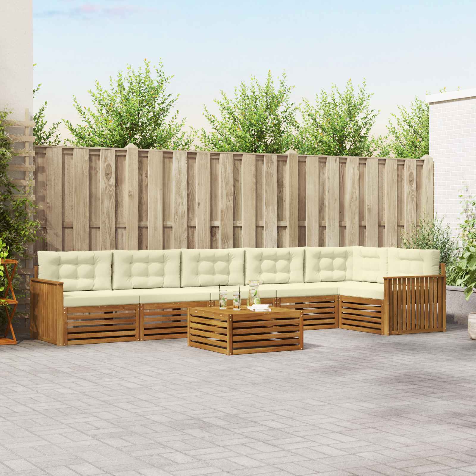 Outdoor-Sofagarnitur mit Kissen 7 pcs Natur und Creme