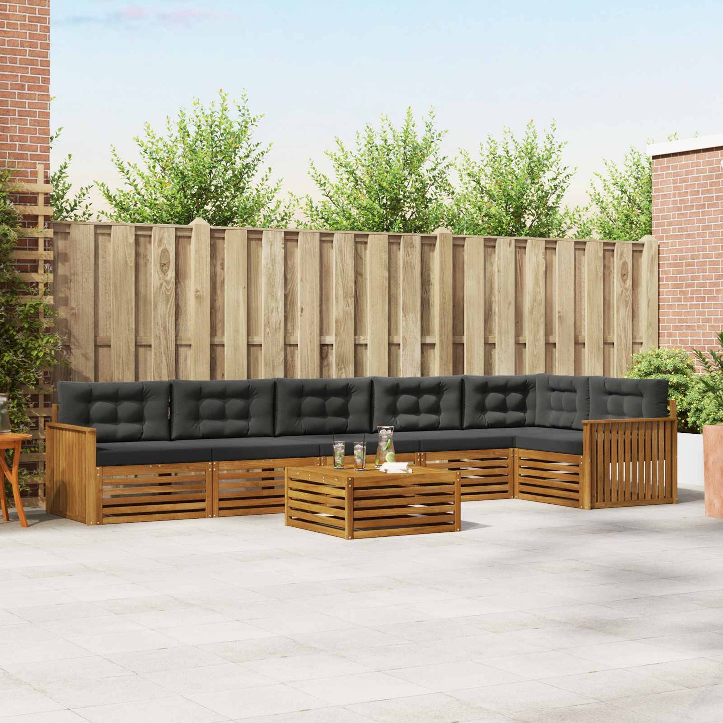 Outdoor-Sofagarnitur mit Kissen 7 pcs Natur und Anthrazit