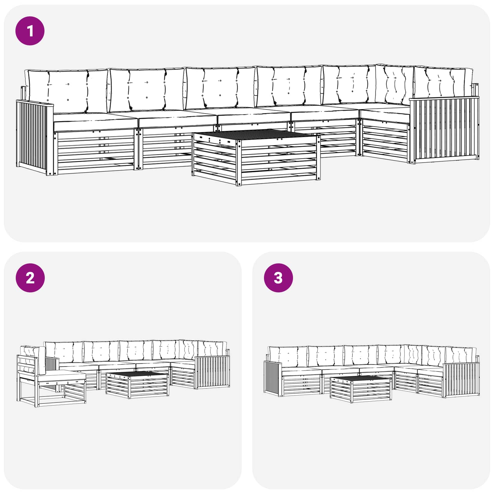 Outdoor-Sofagarnitur mit Kissen 7 pcs Natur und Anthrazit
