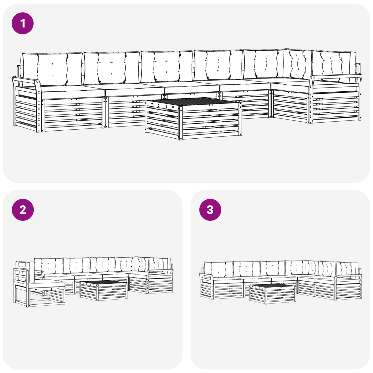 Outdoor-Sofagarnitur mit Kissen 7 pcs Natur und Anthrazit