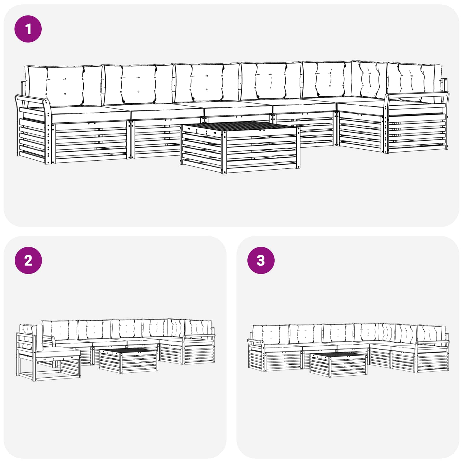 Outdoor-Sofagarnitur mit Kissen 7 pcs Natur und Anthrazit