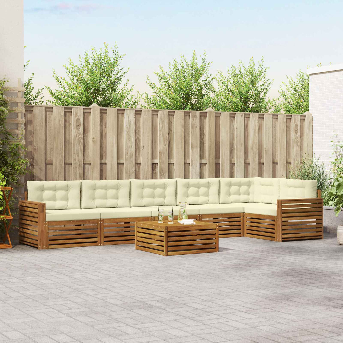 Outdoor-Sofagarnitur 7 stk. Natur und Creme