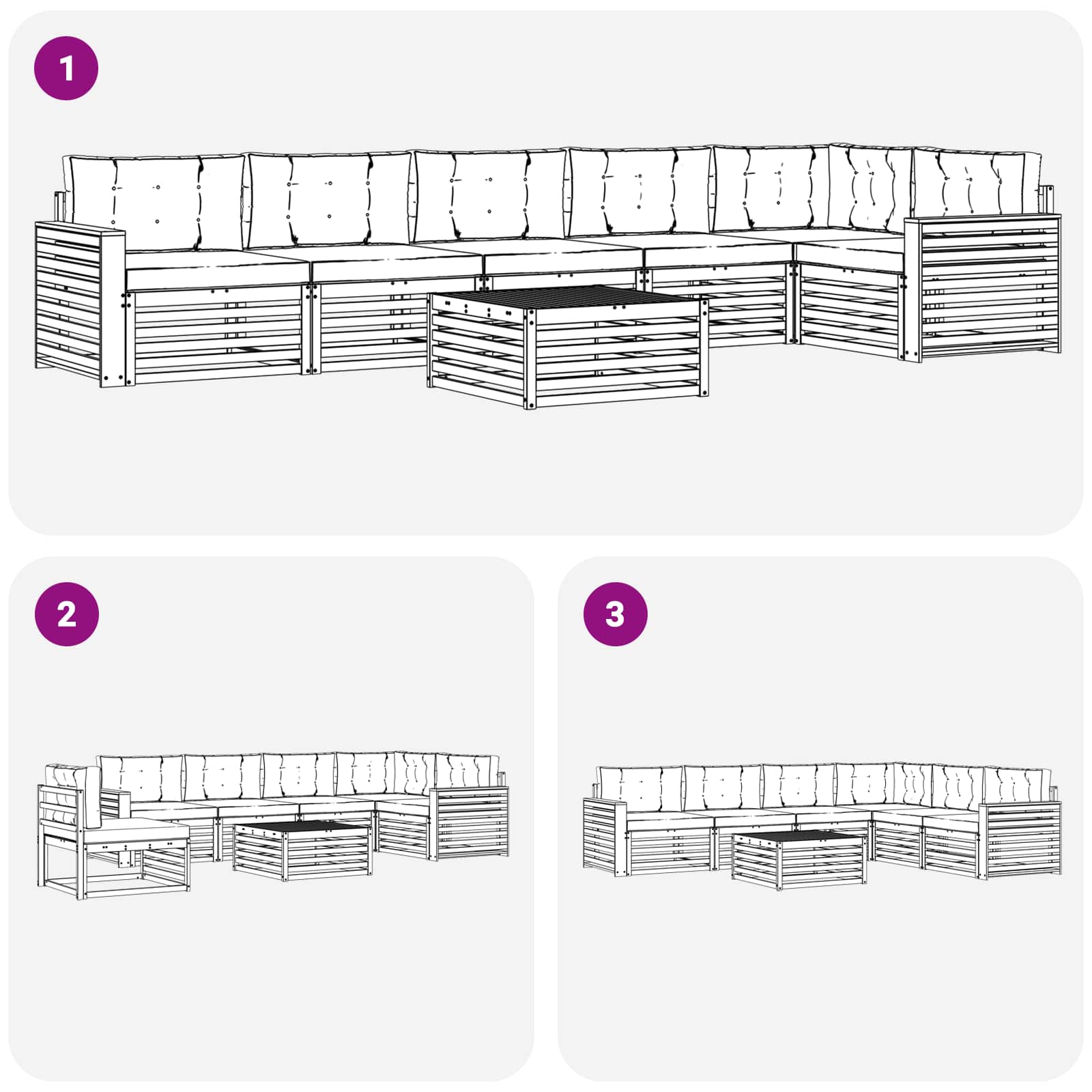 Outdoor-Sofagarnitur mit Kissen 7 pcs Natur und Creme