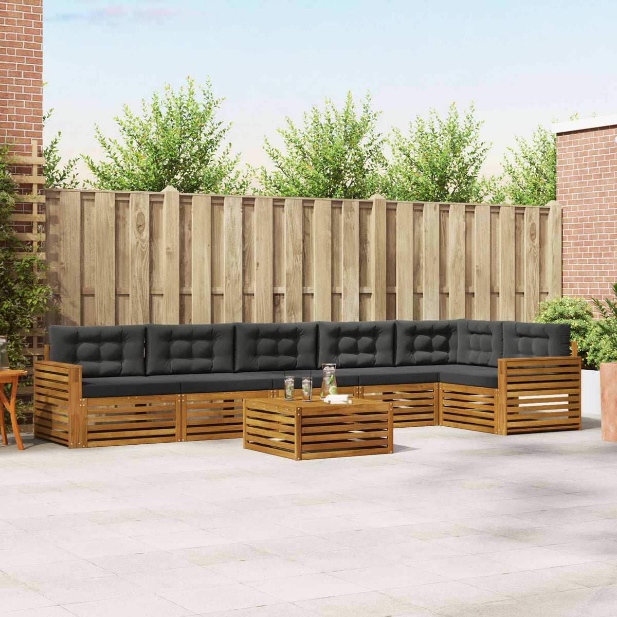 Outdoor-Sofagarnitur 7 stk. Natur und Anthrazit