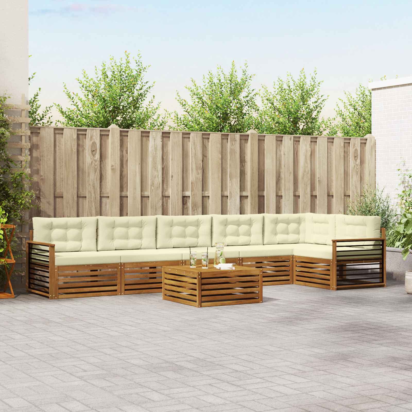 Outdoor-Sofagarnitur 7 stk. Natur und Creme