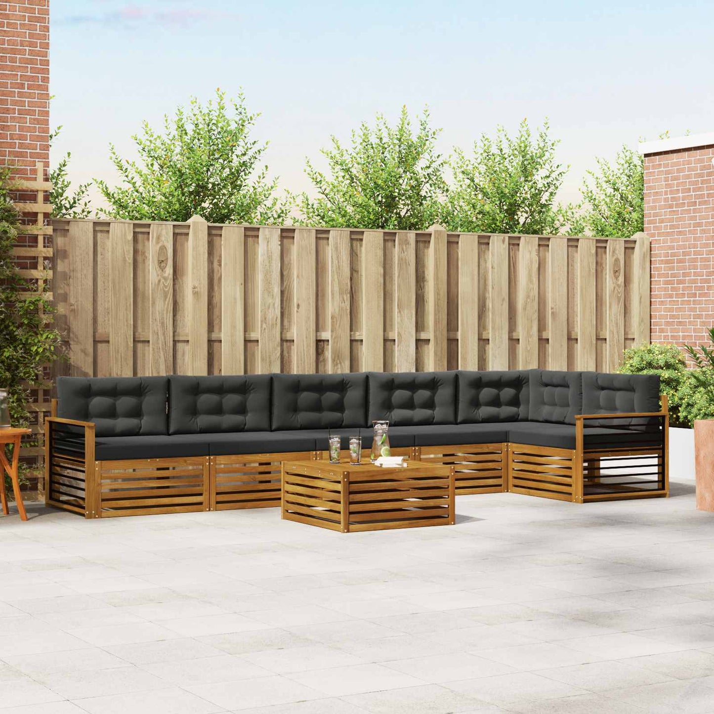 Outdoor-Sofagarnitur mit Kissen 7 pcs Natur und Anthrazit