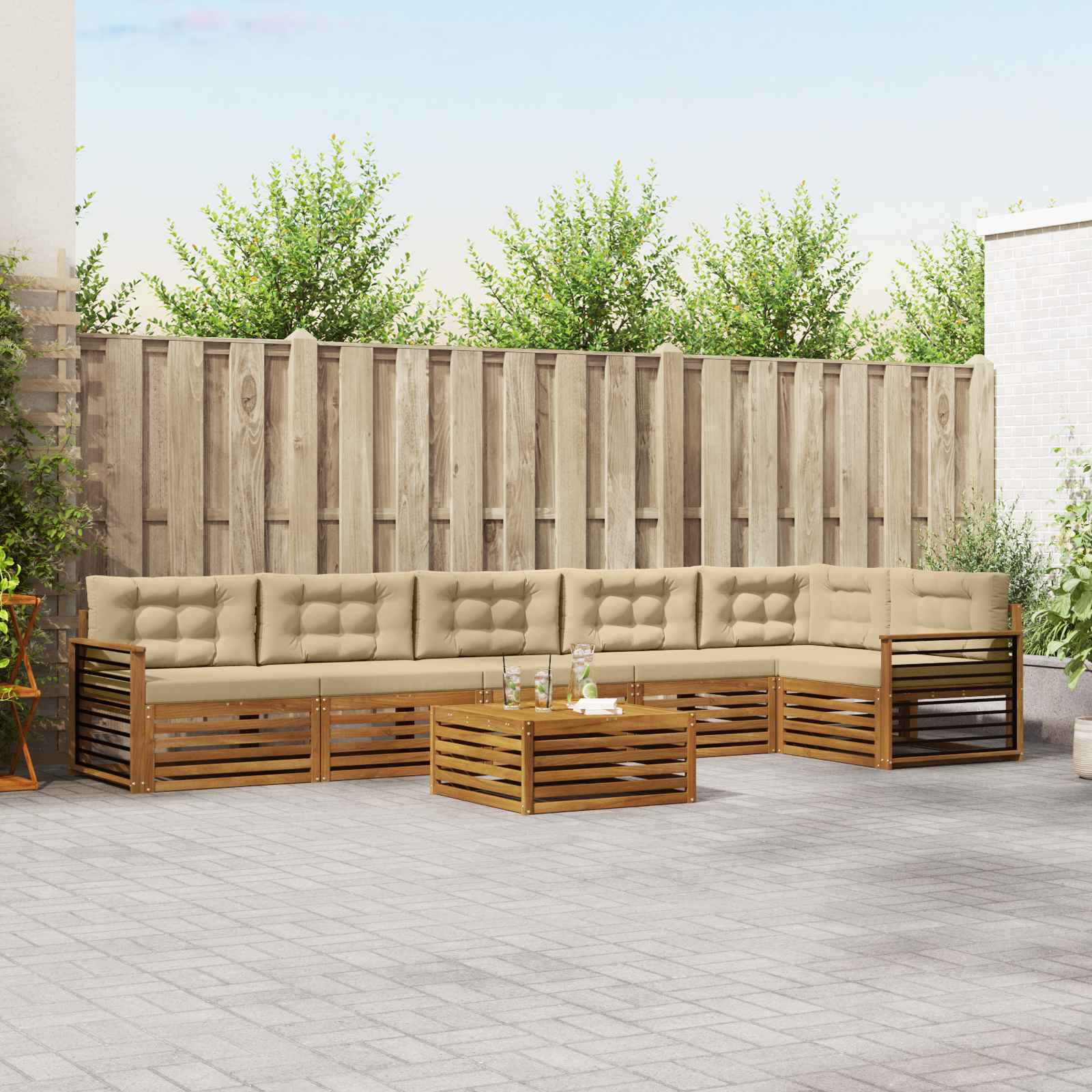 Outdoor-Sofagarnitur 7 stk. Natur und Beige