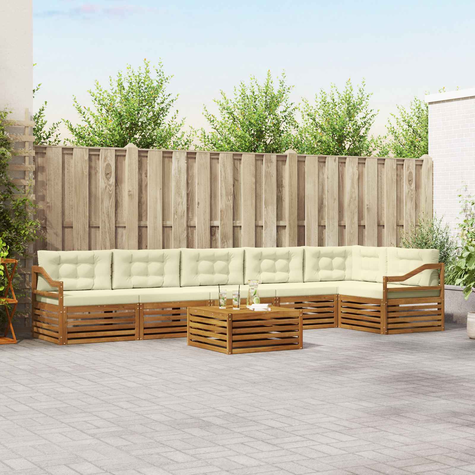 Outdoor-Sofagarnitur 7 stk. Natur und Creme