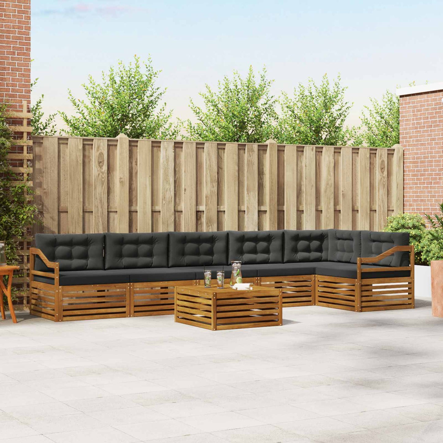 Outdoor-Sofagarnitur 7 stk. Natur und Anthrazit