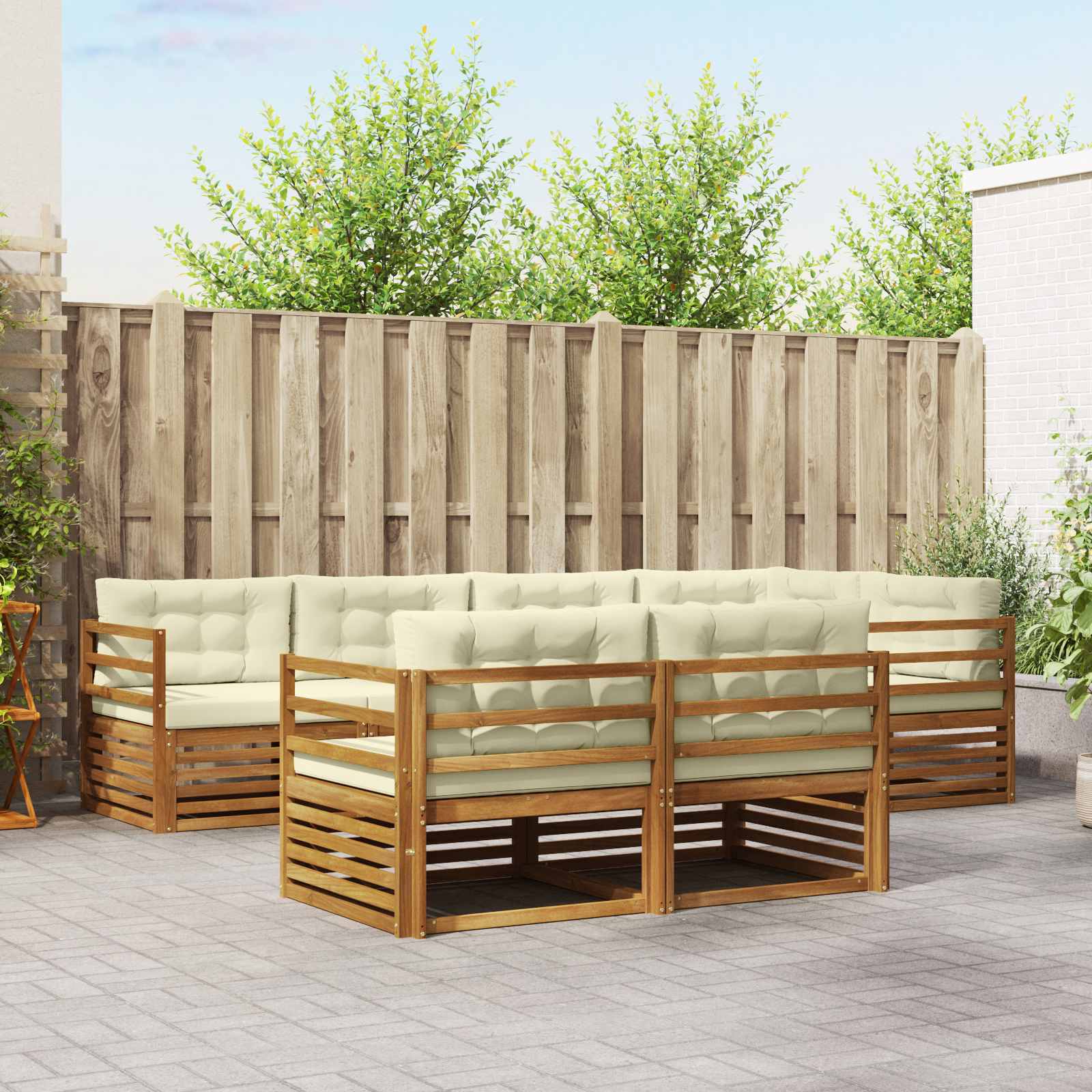 Outdoor-Sofagarnitur mit Kissen 7 pcs Natur und Creme