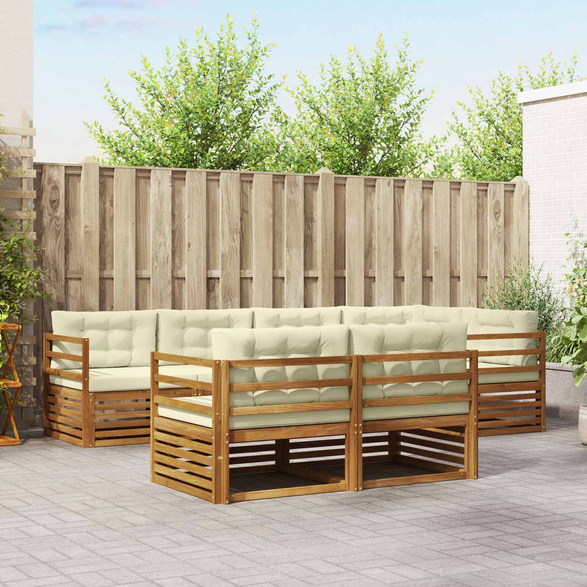 Outdoor-Sofagarnitur 7 stk. Natur und Creme