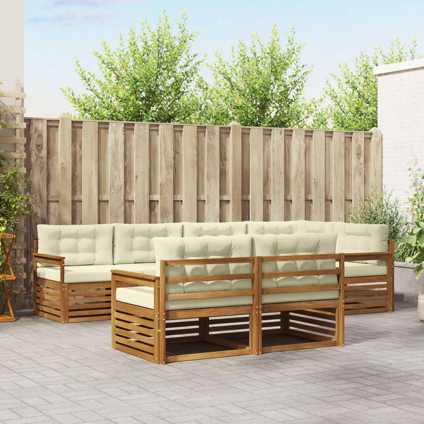 Outdoor-Sofagarnitur mit Kissen 7 pcs Natur und Creme