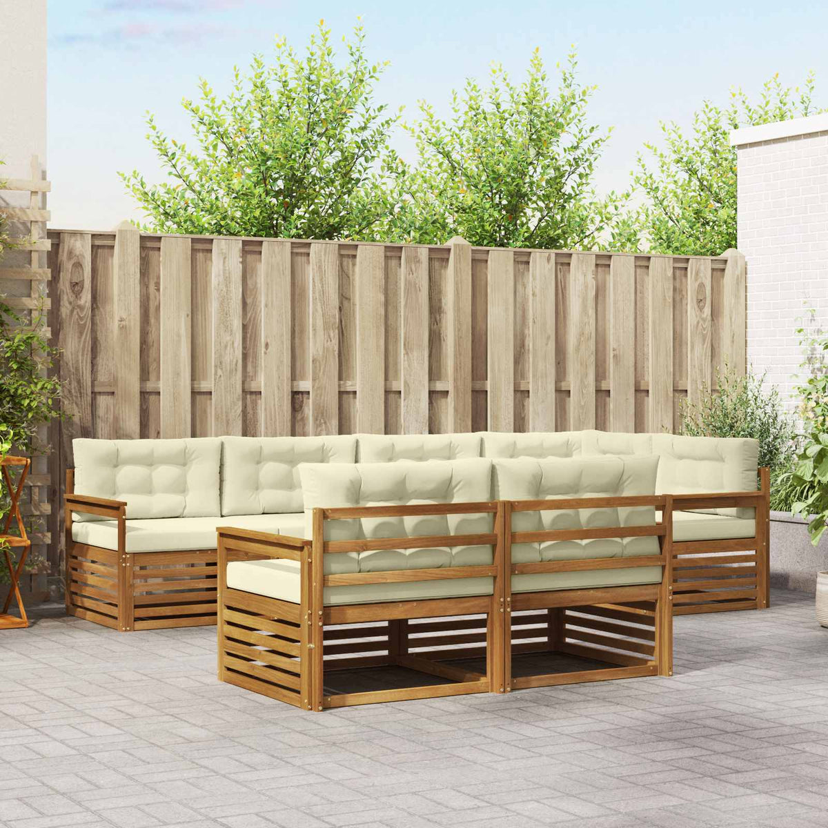 Outdoor-Sofagarnitur 7 stk. Natur und Creme