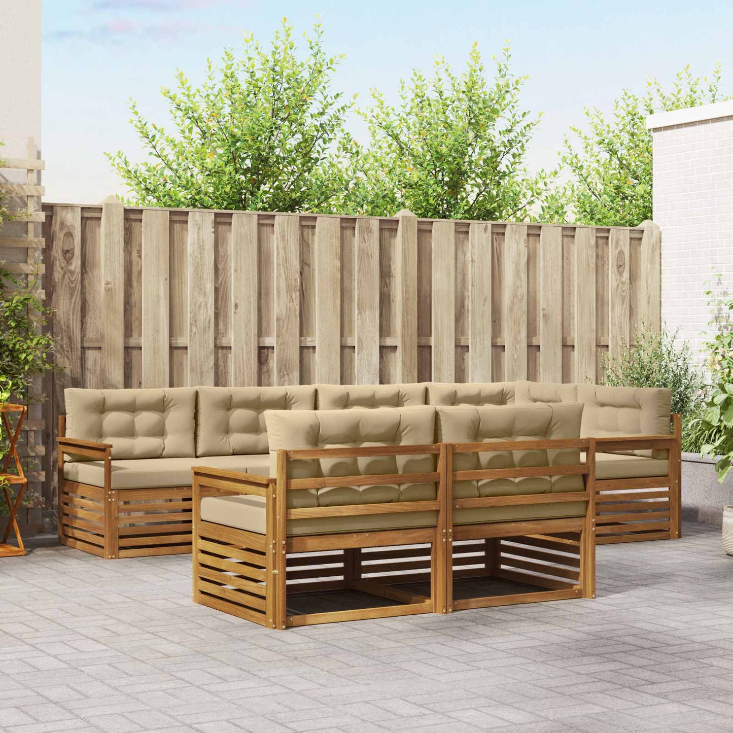 Outdoor-Sofagarnitur mit Kissen 7 pcs Natur und Beige