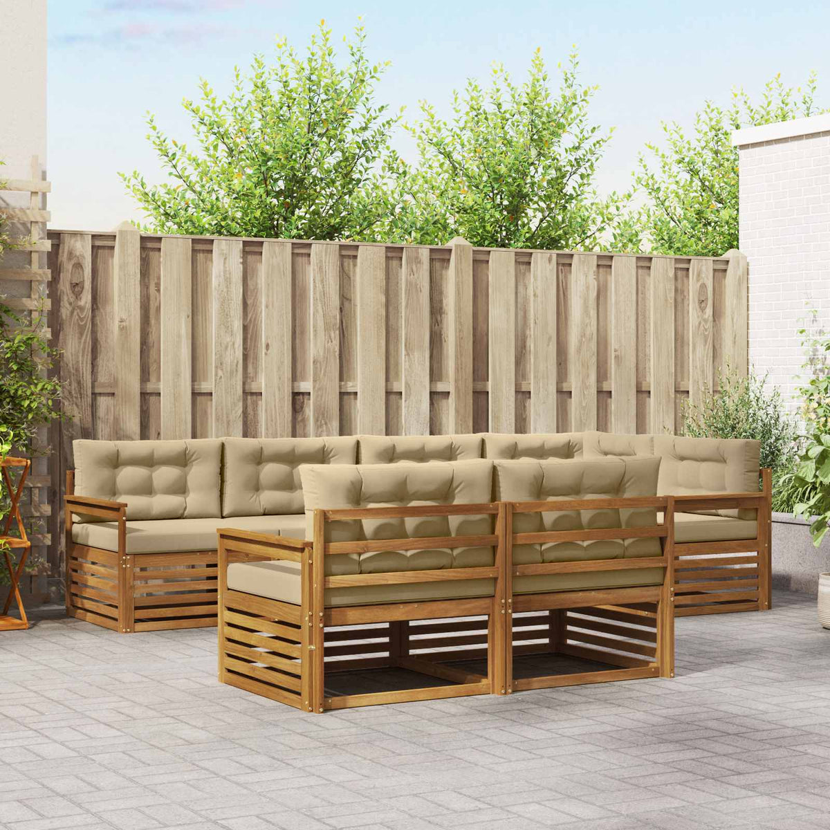 Outdoor-Sofagarnitur 7 stk. Natur und Beige