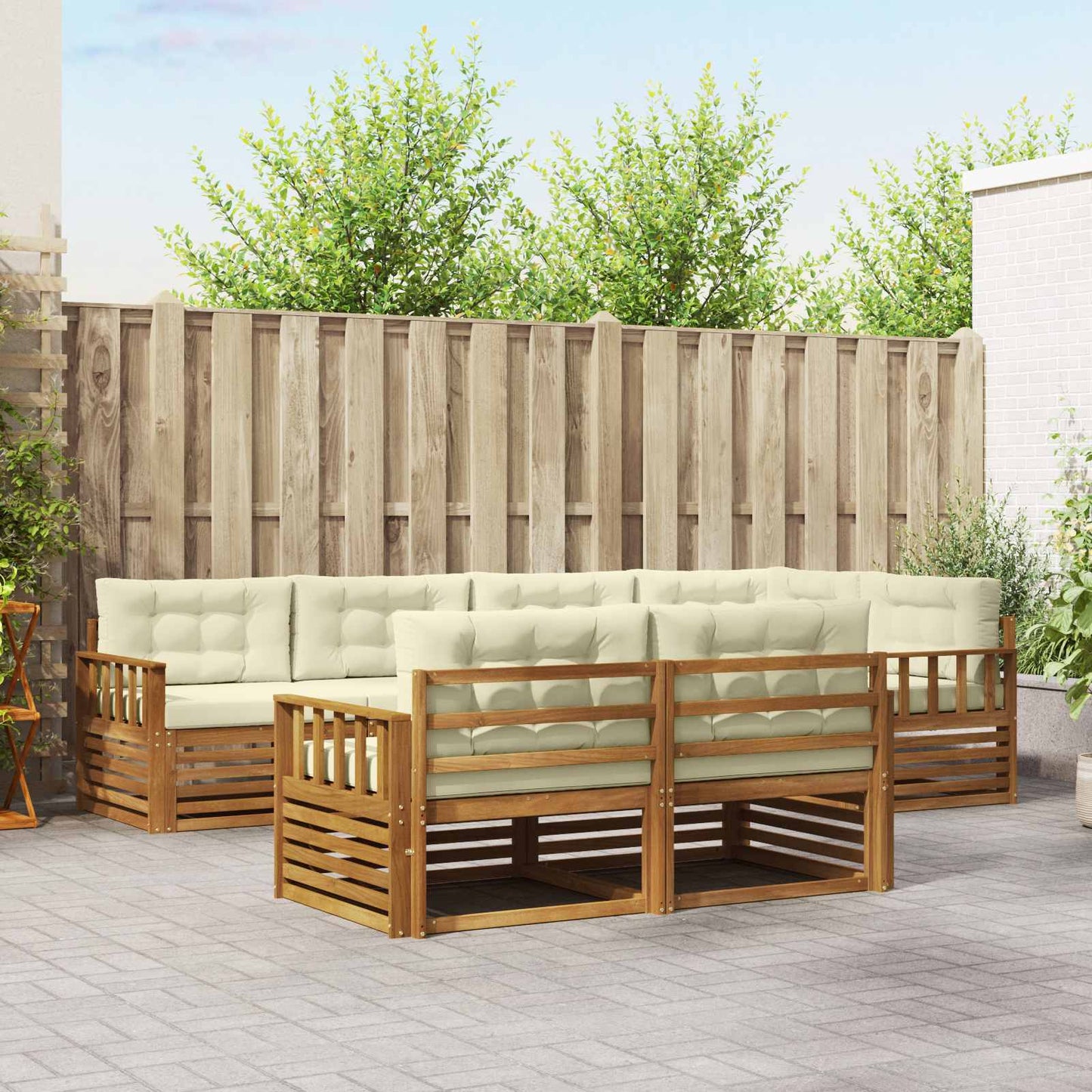 Outdoor-Sofagarnitur 7 stk. Natur und Creme