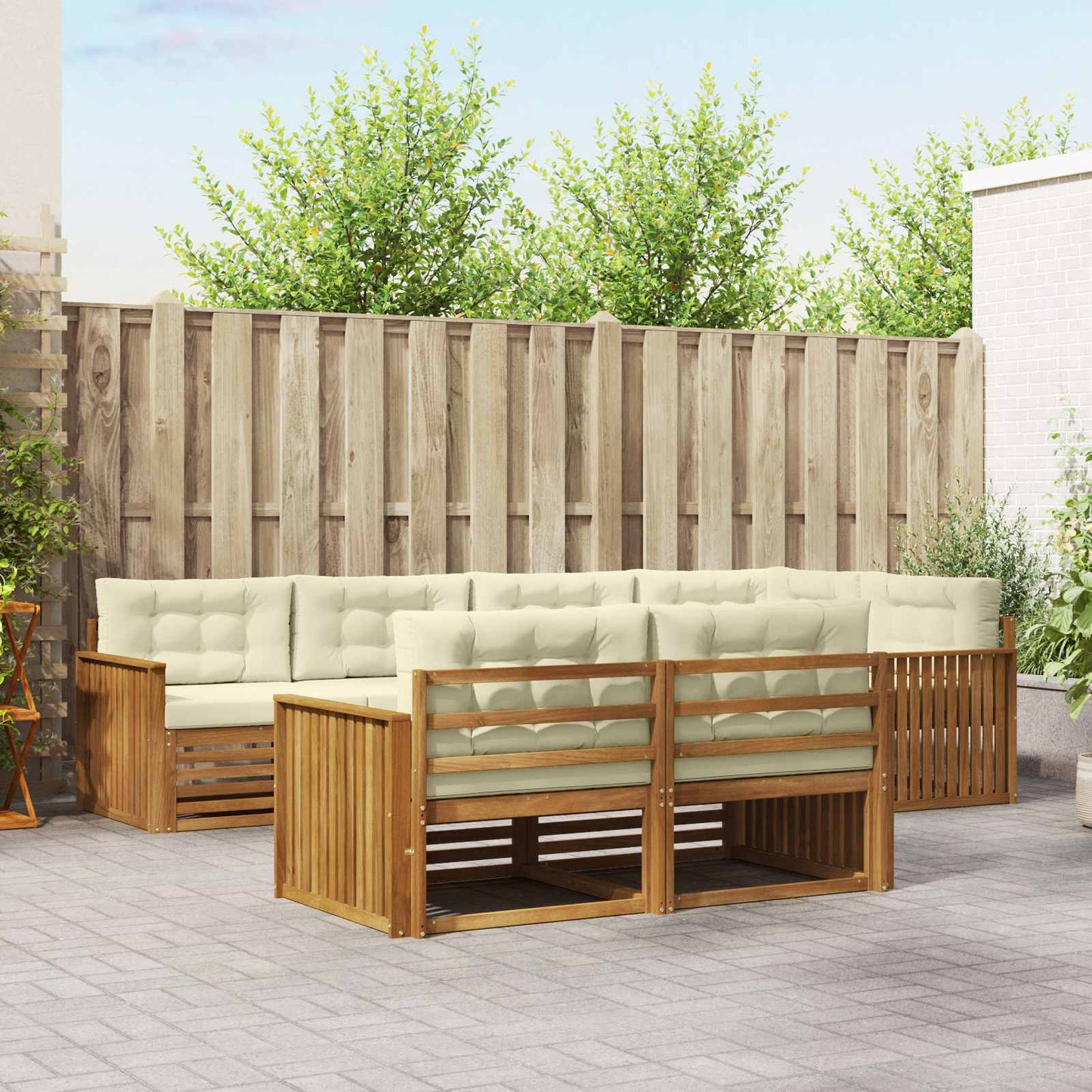 Outdoor-Sofagarnitur 7 stk. Natur und Creme