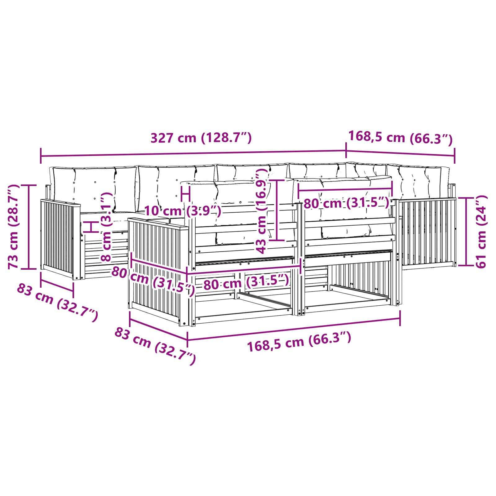 Outdoor-Sofagarnitur 7 stk. Natur und Creme