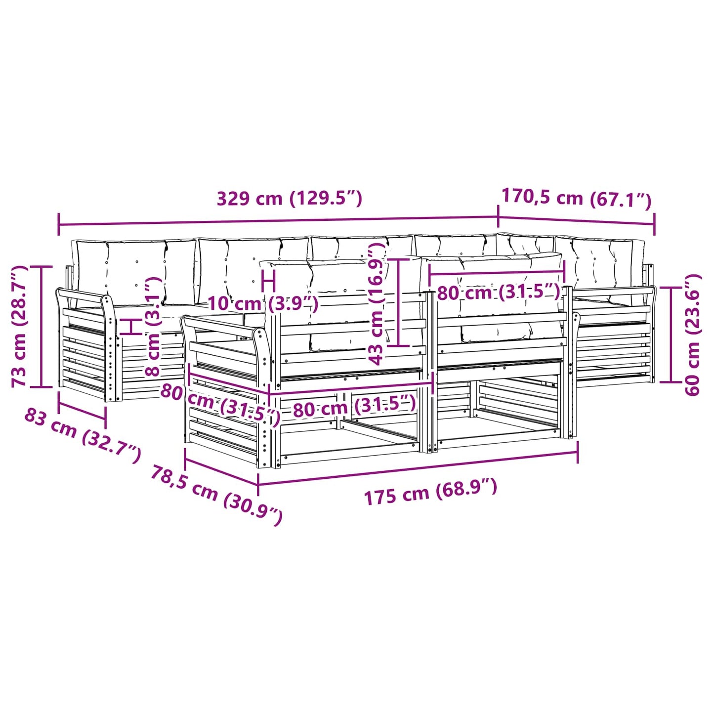 Outdoor-Sofagarnitur 7 stk. Natur und Anthrazit